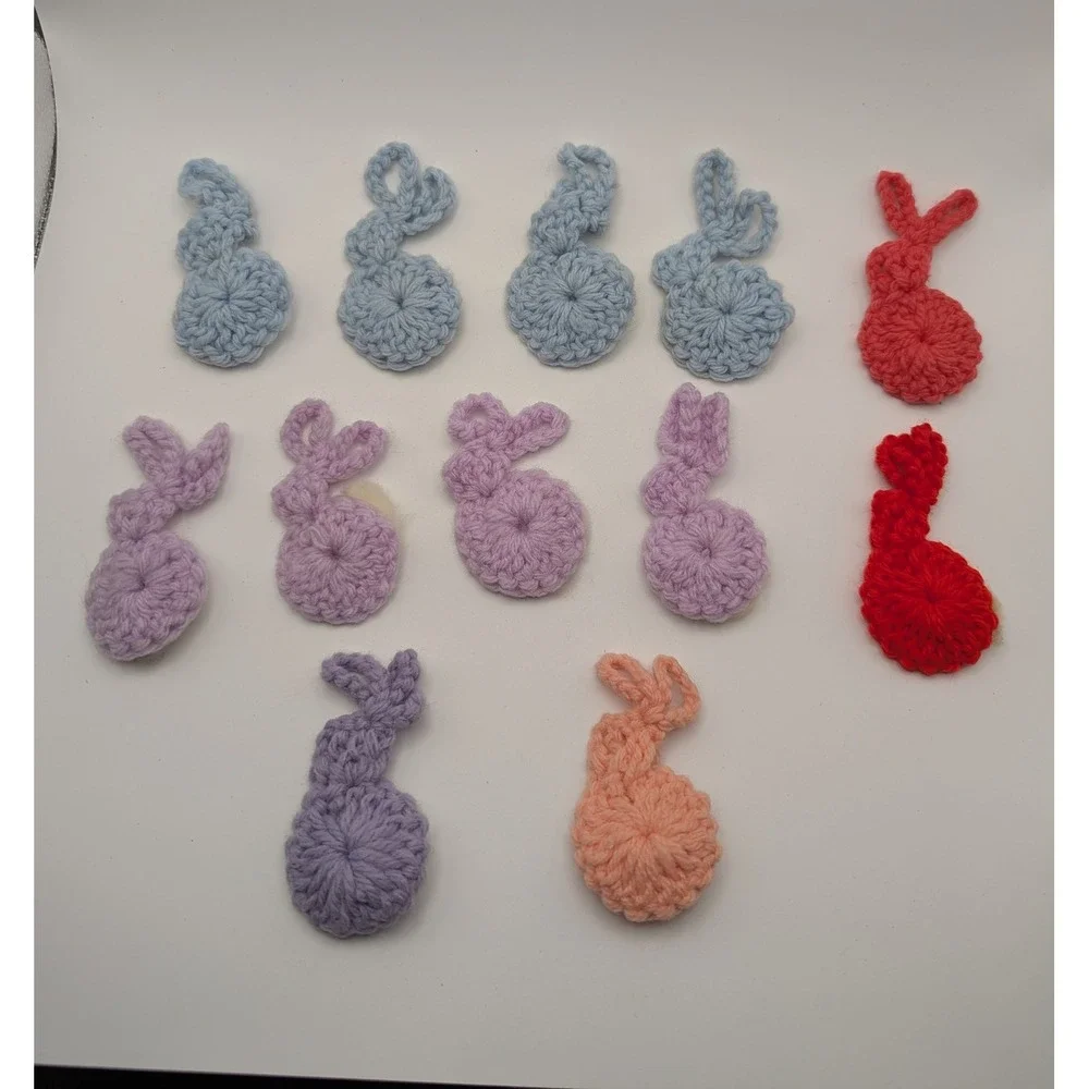 Lot of 12‎ Vtg Handmade Crochet Multicolor Bunnies Rabbits Pastel Easter Spring